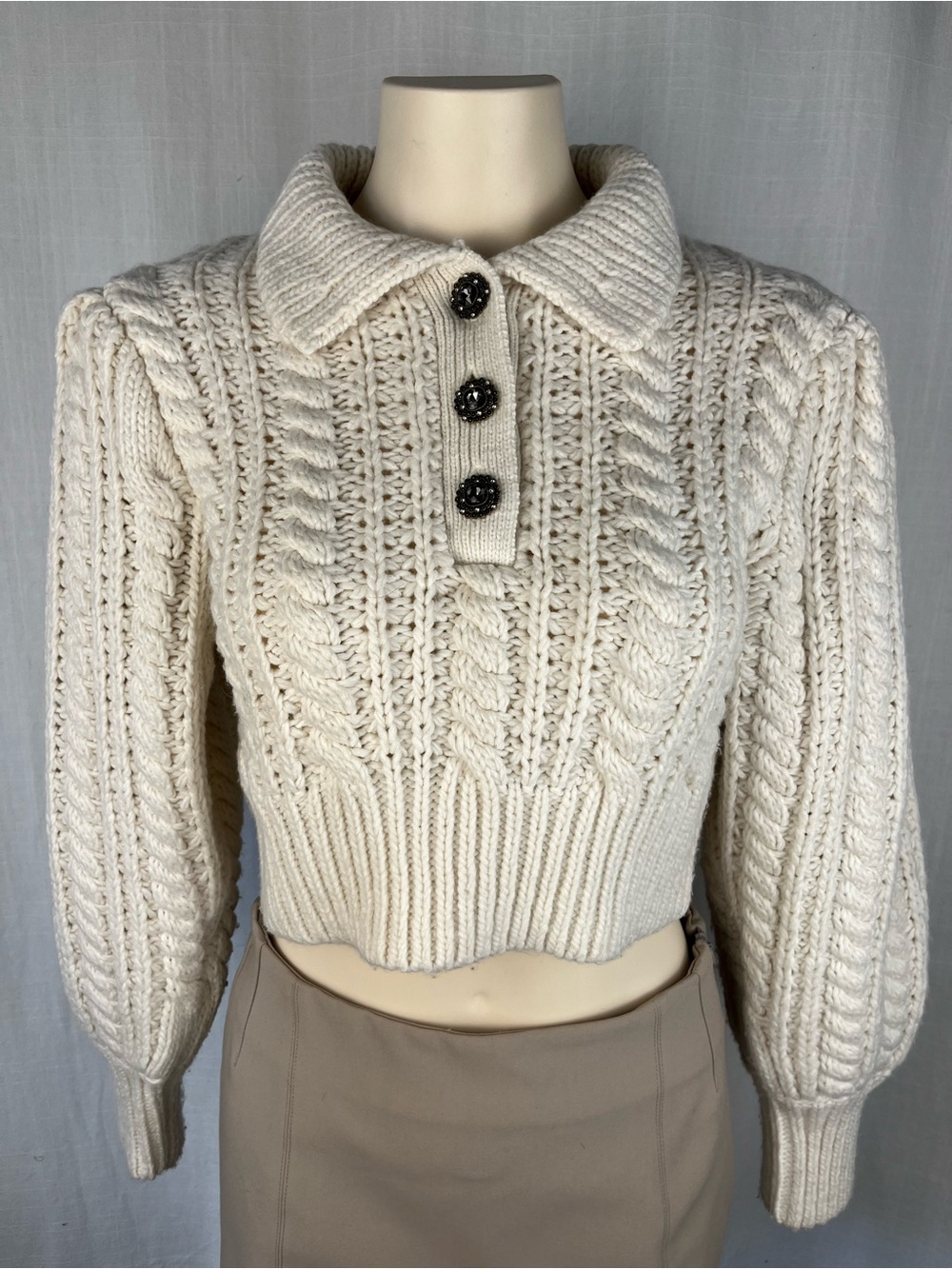 Zara Cream Cable-Knit Cropped Turtleneck Sweater